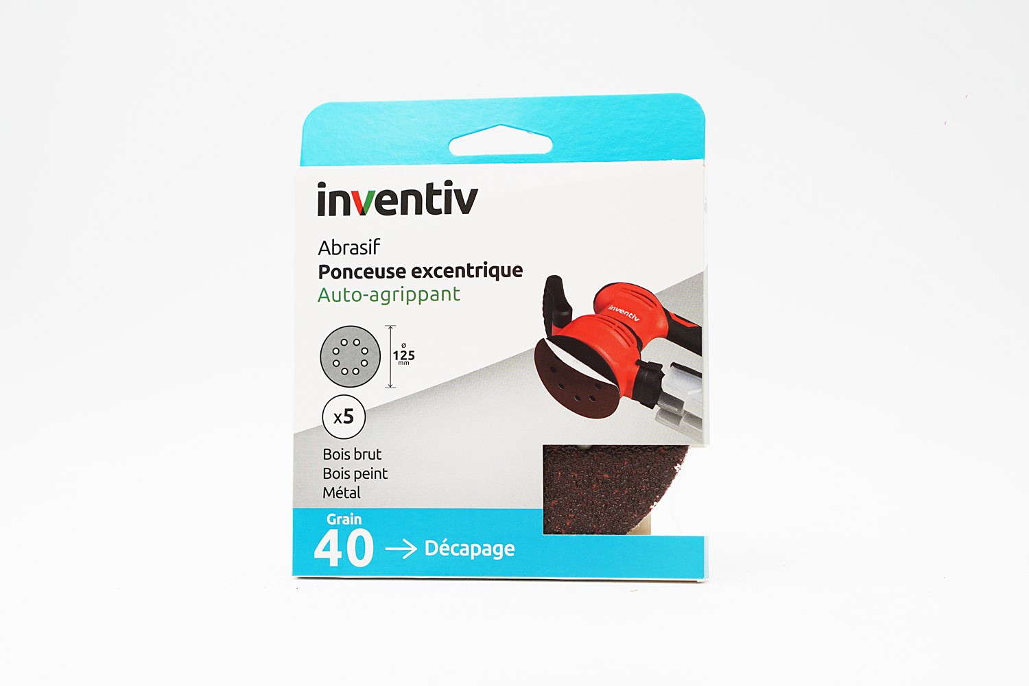 5 Disques de ponçage 8 Trous Ø125mm Grain 40 - INVENTIV